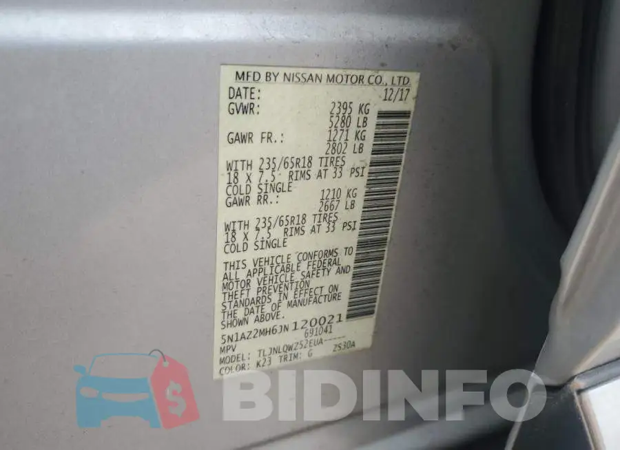 5N1AZ2MH6JN120021 Photo# 13