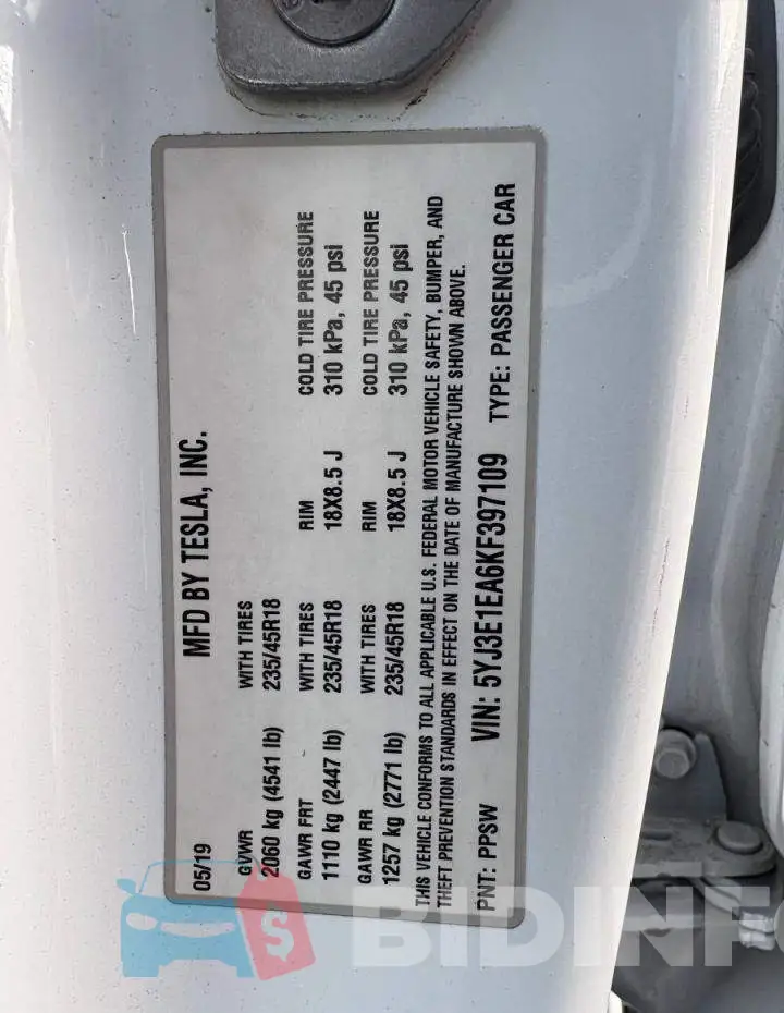 5YJ3E1EA6KF397109 Photo# 10