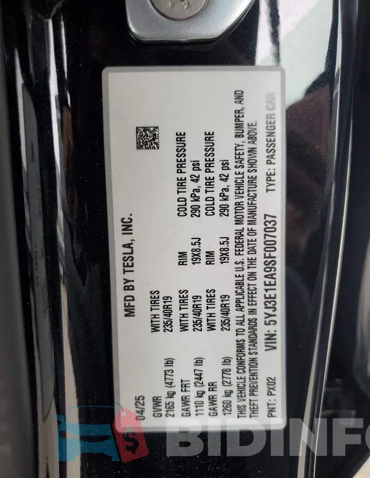 5YJ3E1EA9SF007037 Photo# 12
