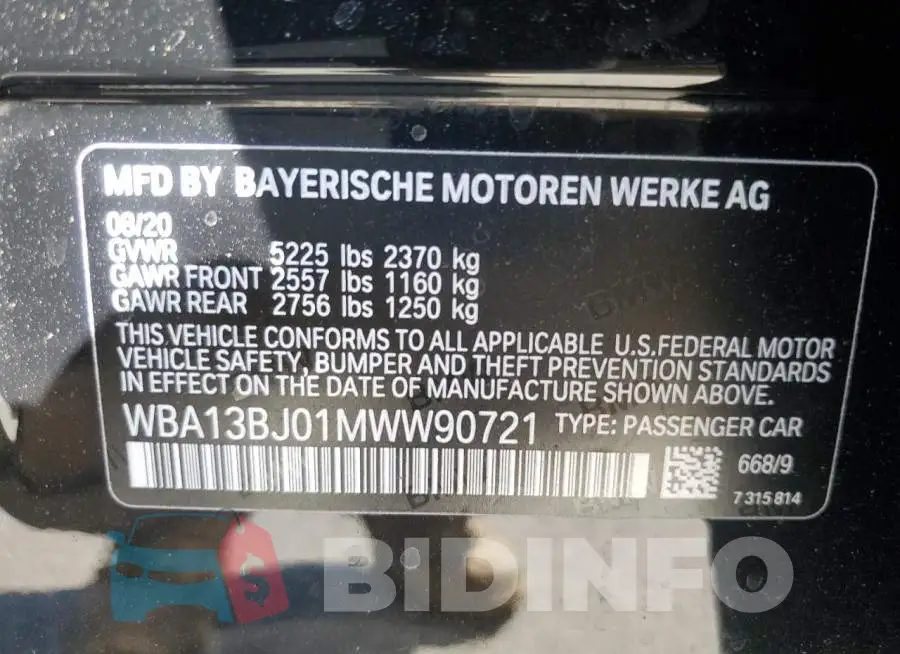 WBA13BJ01MWW90721 Photo# 12