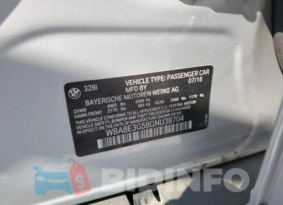 WBA8E3G58GNU38704 Photo# 13