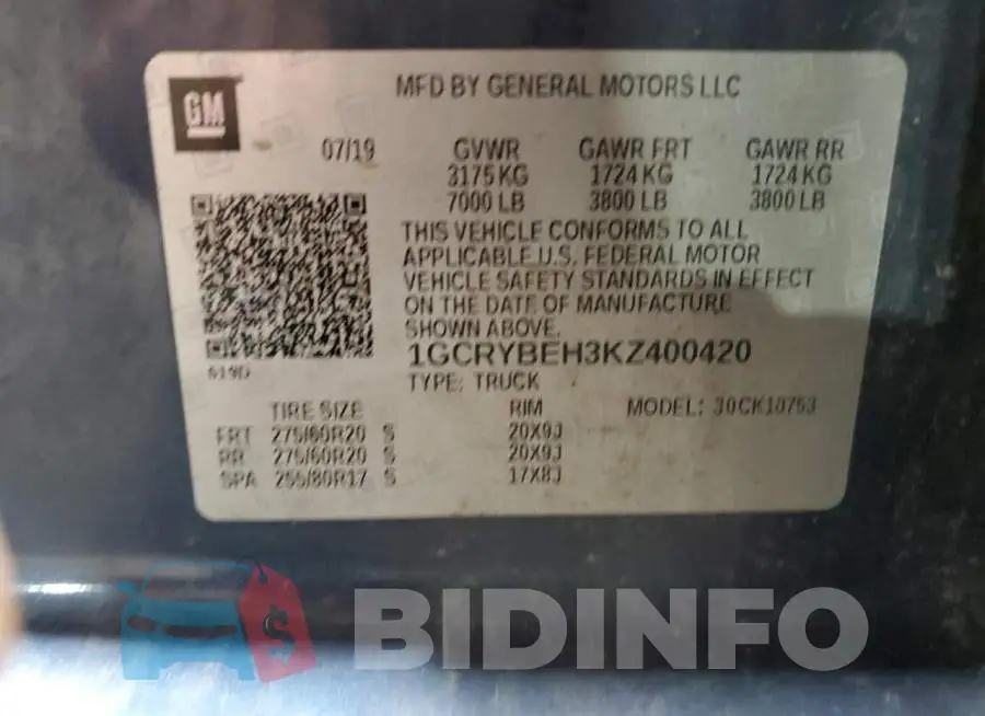 1GCRYBEH3KZ400420 Photo# 12