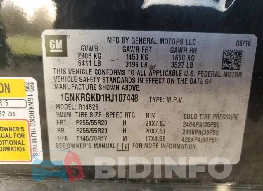 1GNKRGKD1HJ107448 Photo# 14