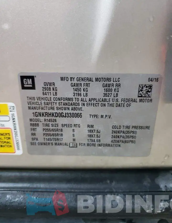1GNKRHKD0GJ330066 Photo# 14