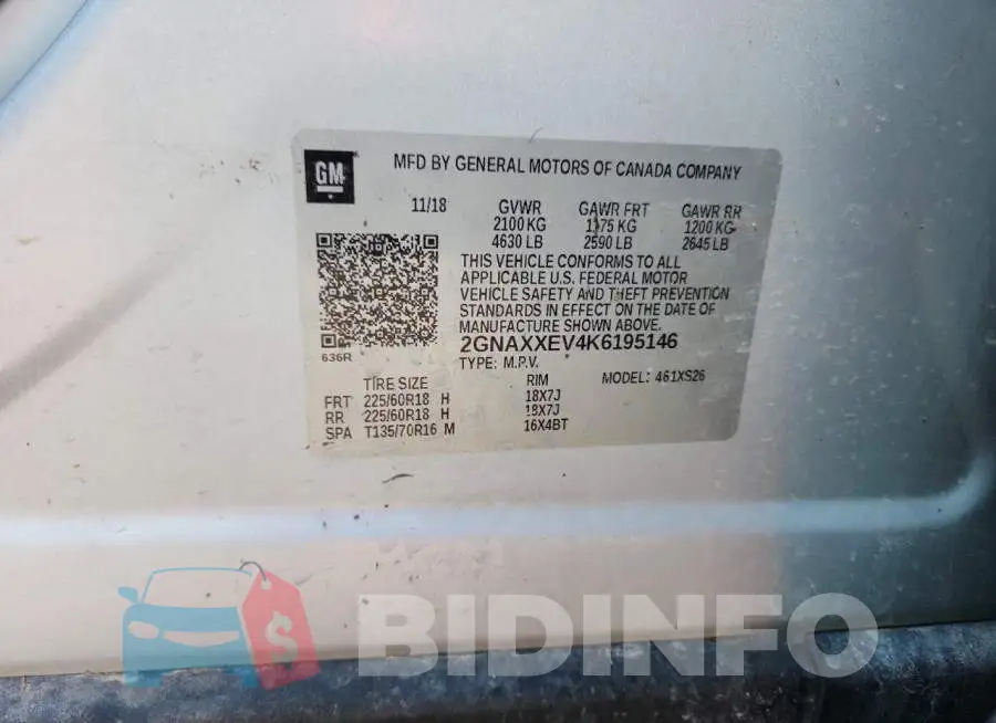 2GNAXXEV4K6195146 Photo# 13