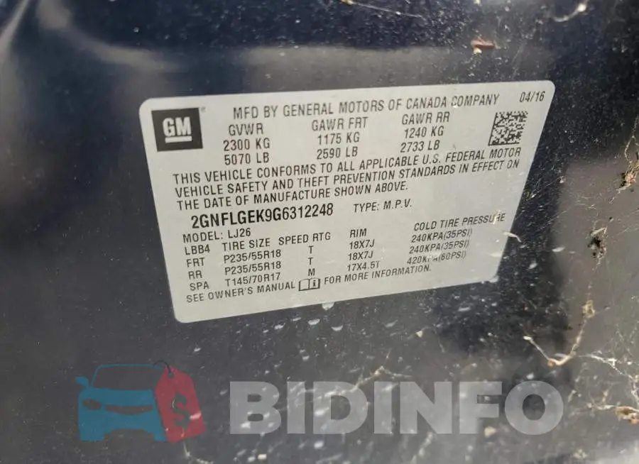 2GNFLGEK9G6312248 Photo# 13