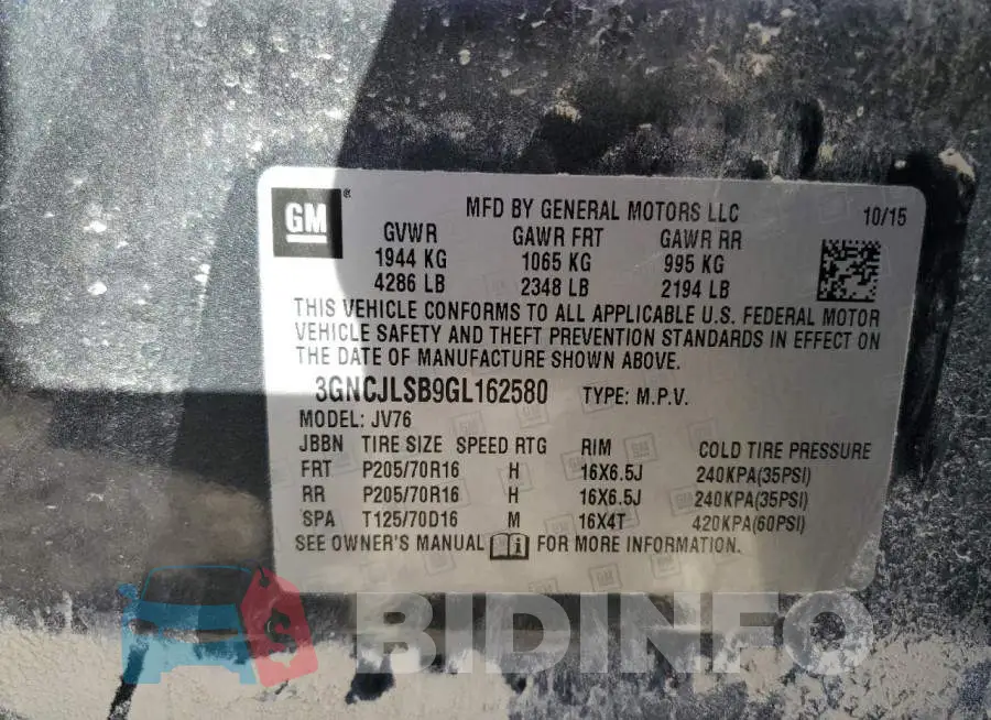 3GNCJLSB9GL162580 Photo# 13