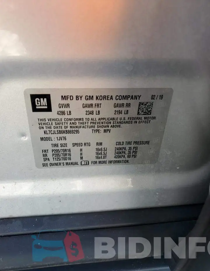 KL7CJLSB6KB869295 Photo# 12