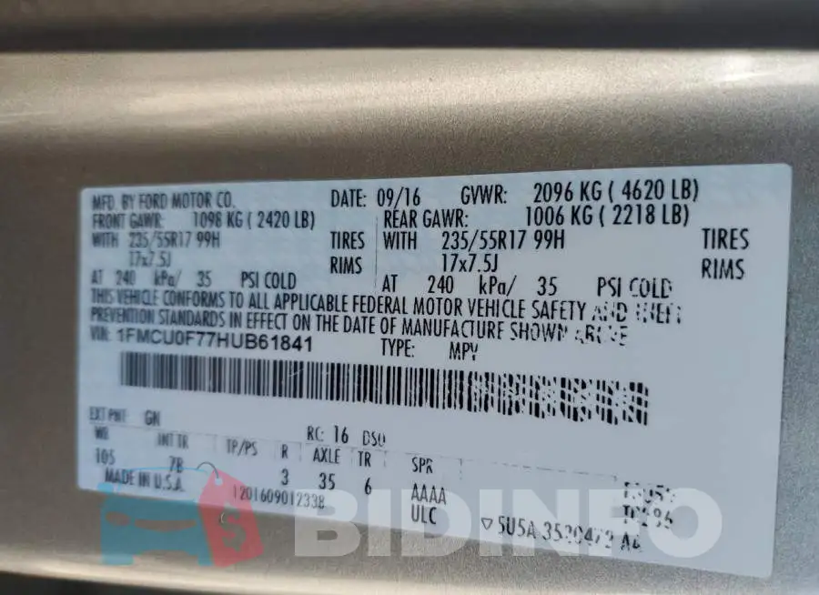 1FMCU0F77HUB61841 Photo# 13