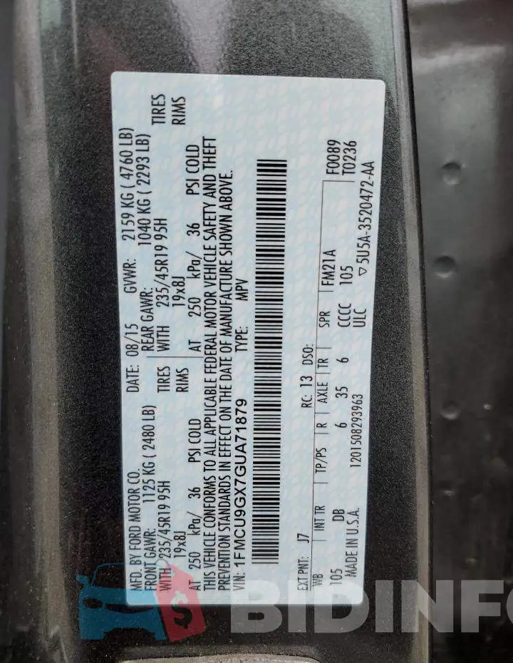 1FMCU9GX7GUA71879 Photo# 13