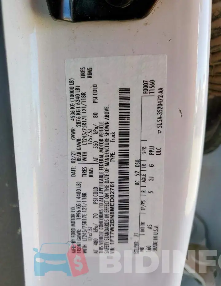 1FT7W2BN8MED02761 Photo# 12