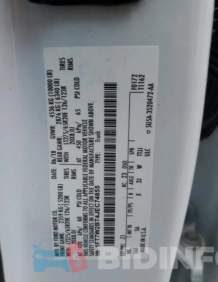 1FT7W2BT4JEC74855 Photo# 12