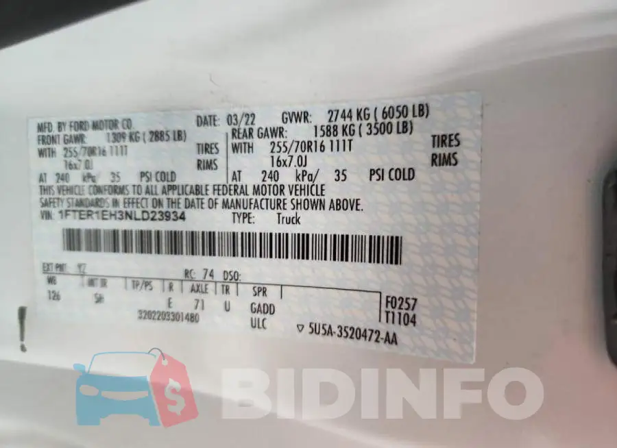 1FTER1EH3NLD23934 Photo# 12