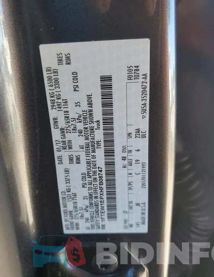1FTEW1EPXHFB08747 Photo# 12