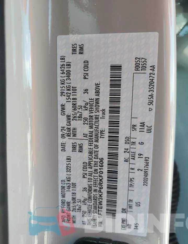 1FTEW3KP6RKF01606 Photo# 12