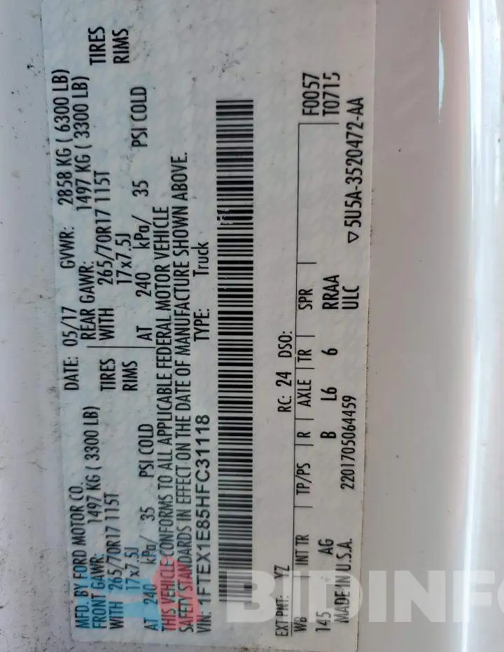 1FTEX1E85HFC31118 Photo# 12