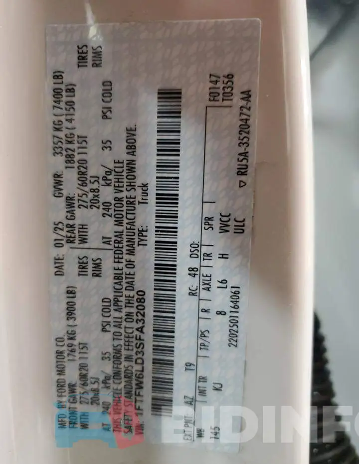 1FTFW6LD3SFA32080 Photo# 13