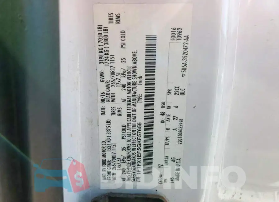 1FTFX1EF5GKF57655 Photo# 12