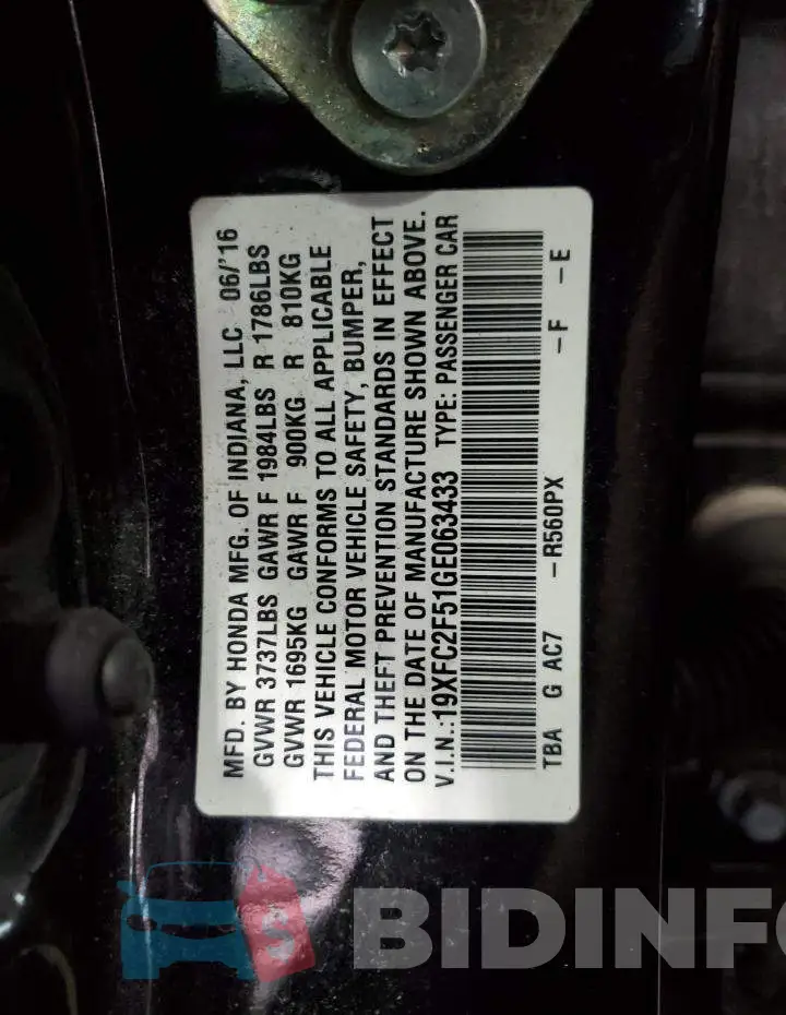 19XFC2F51GE063433 Photo# 12