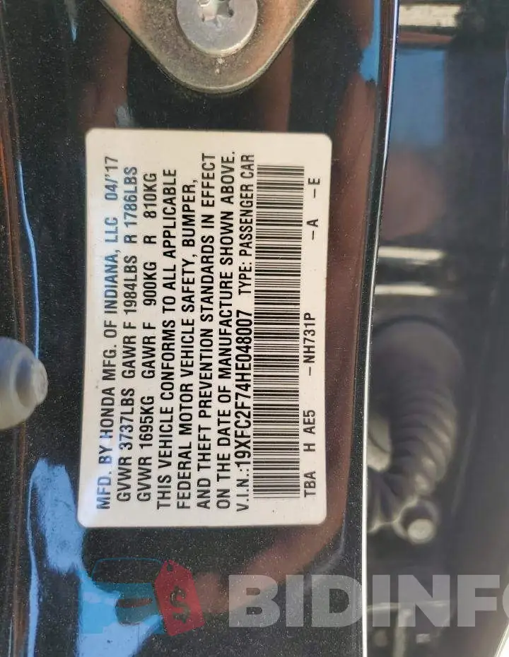 19XFC2F74HE048007 Photo# 12