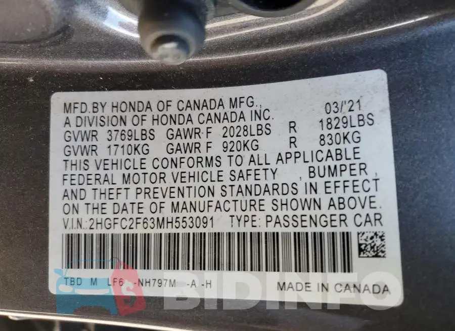 2HGFC2F63MH553091 Photo# 12