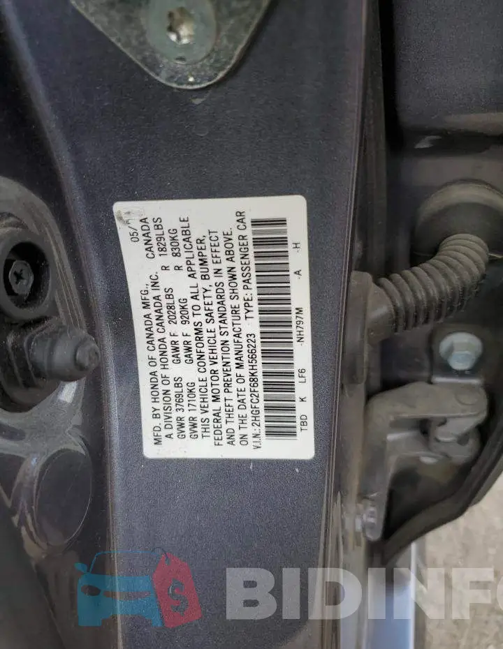 2HGFC2F68KH566223 Photo# 12