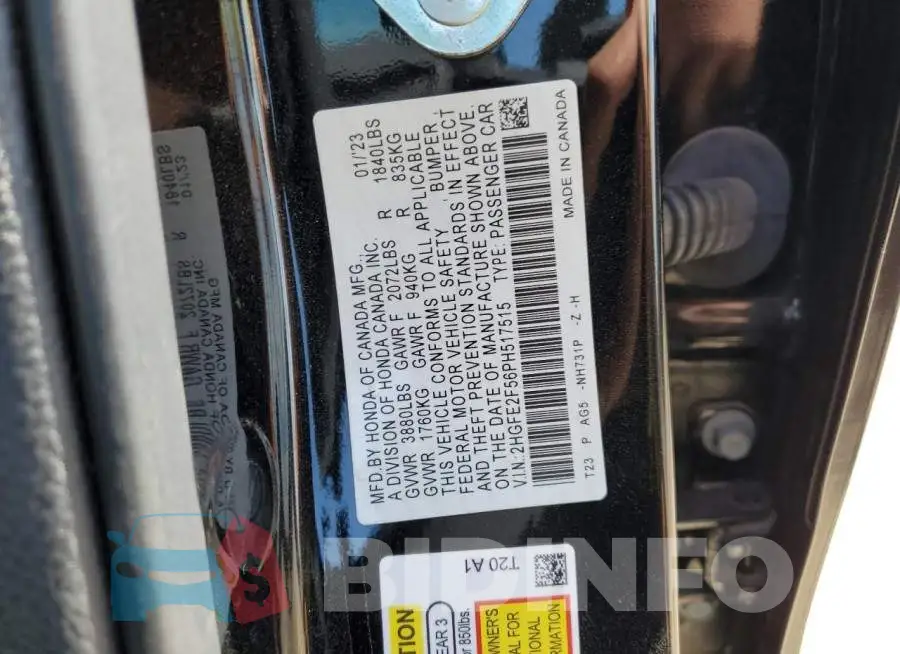 2HGFE2F56PH517515 Photo# 12