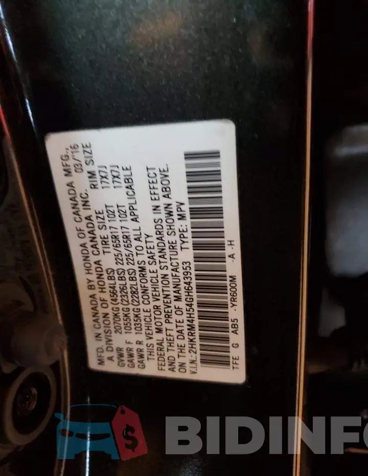 2HKRM4H54GH643953 Photo# 13