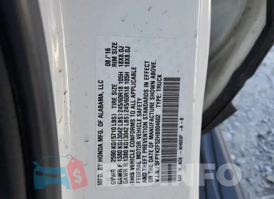 5FPYK2F52HB004602 Photo# 13