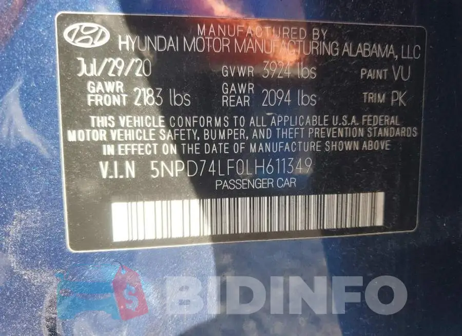 5NPD74LF0LH611349 Photo# 12