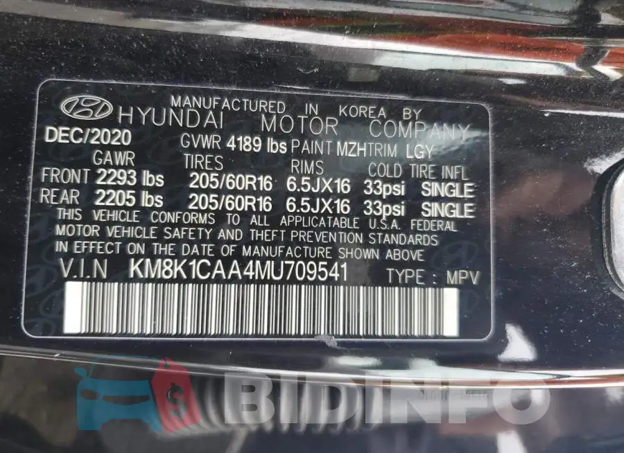 KM8K1CAA4MU709541 Photo# 14