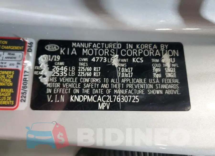KNDPMCAC2L7630725 Photo# 13