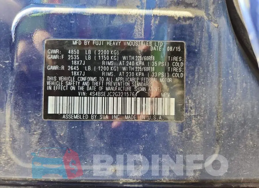 4S4BSEJC2G3215764 Photo# 13