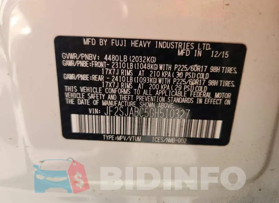 JF2SJABC5GH510327 Photo# 14