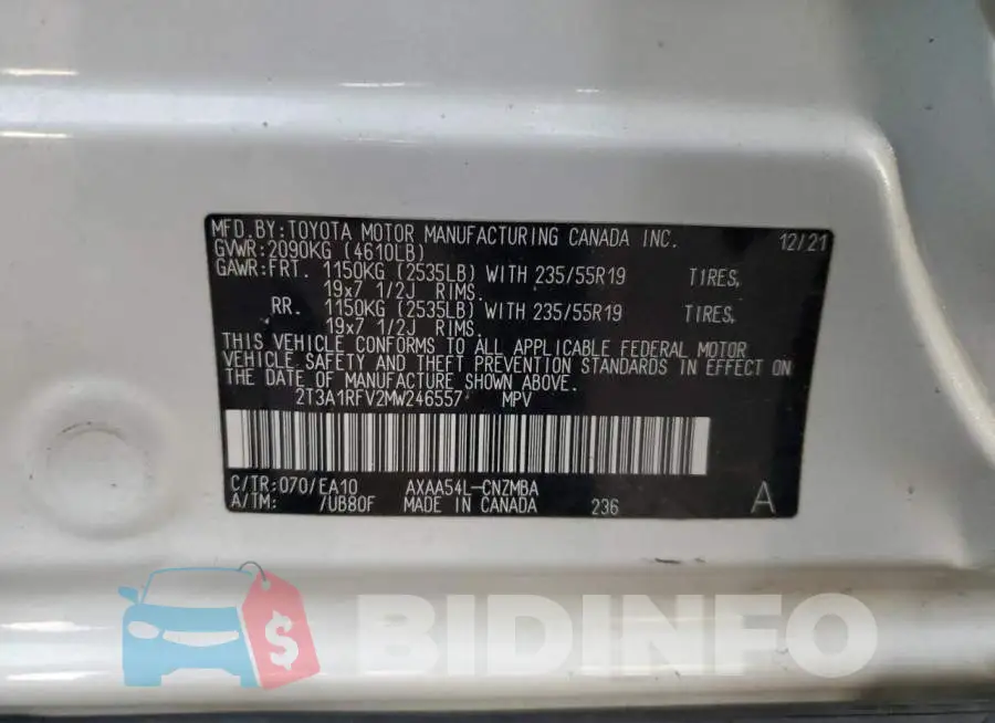 2T3A1RFV2MW246557 Photo# 13