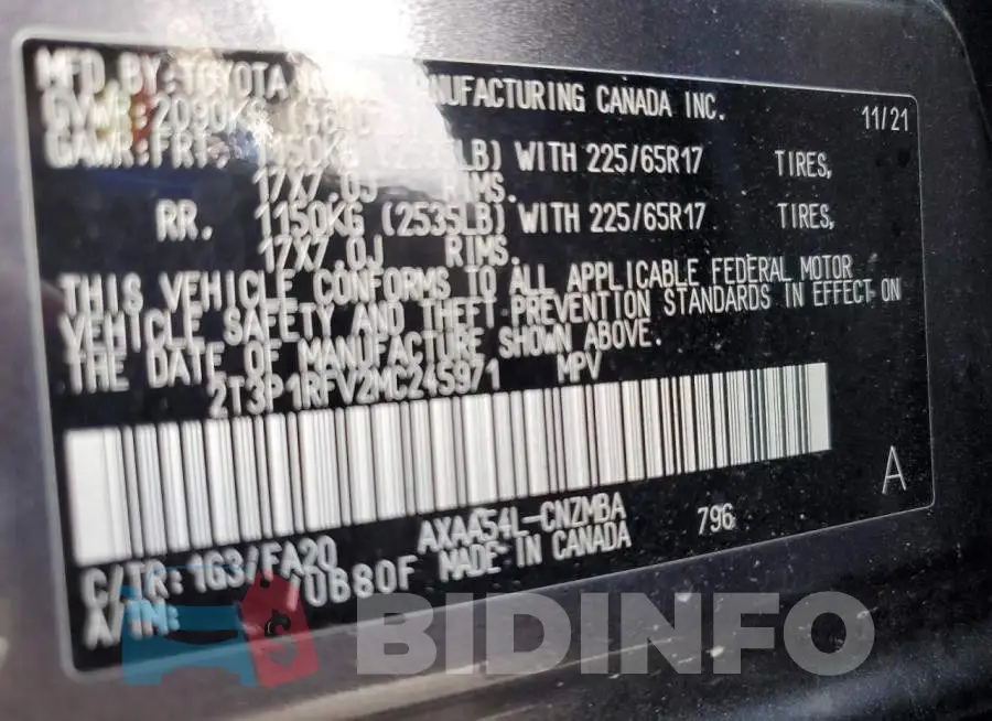 2T3P1RFV2MC245971 Photo# 14