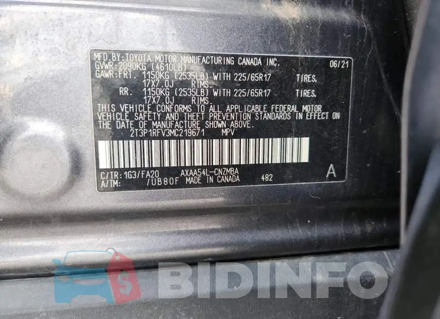 2T3P1RFV3MC219671 Photo# 13