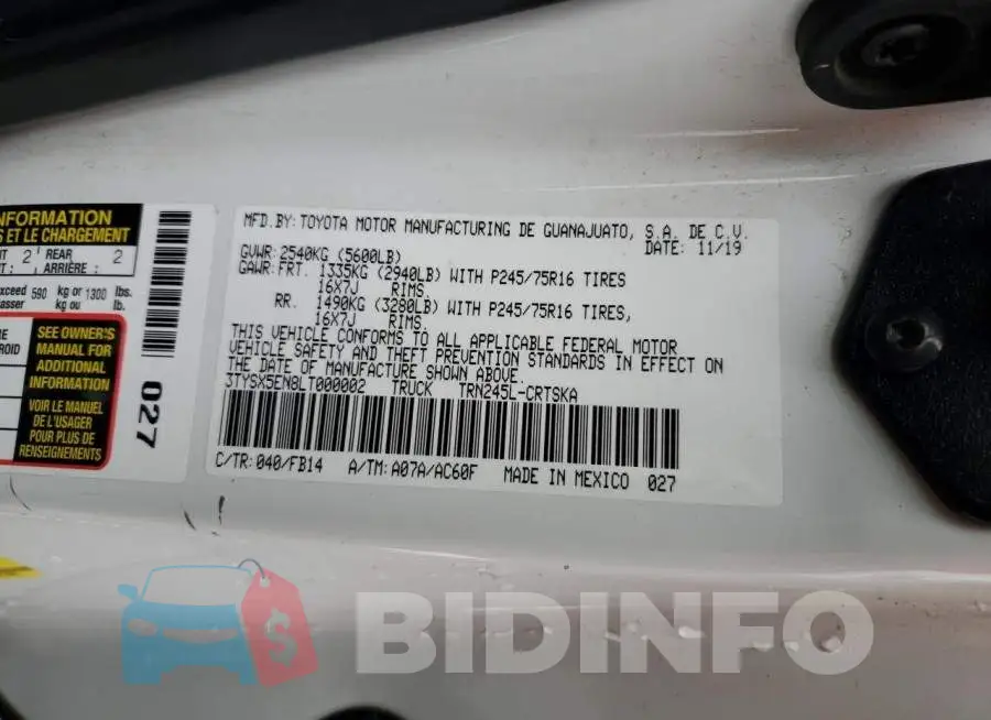 3TYSX5EN8LT000002 Photo# 13
