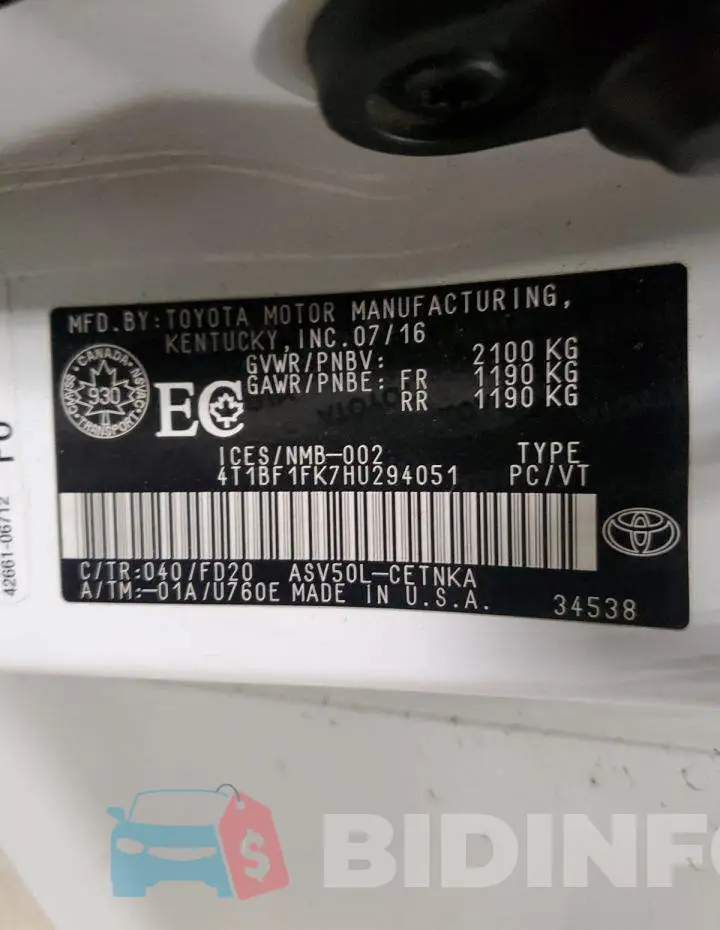 4T1BF1FK7HU294051 Photo# 13