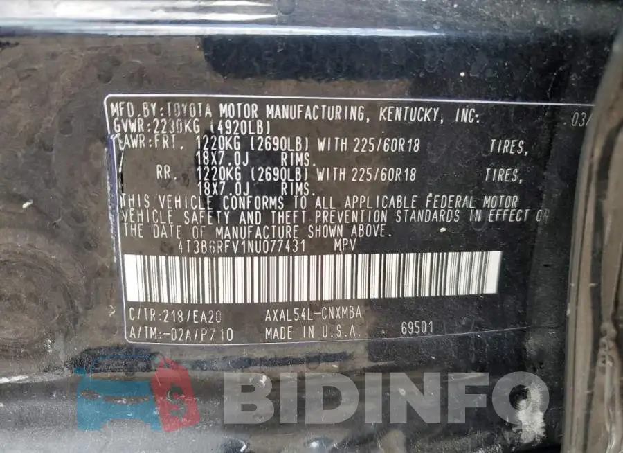 4T3B6RFV1NU077431 Photo# 13