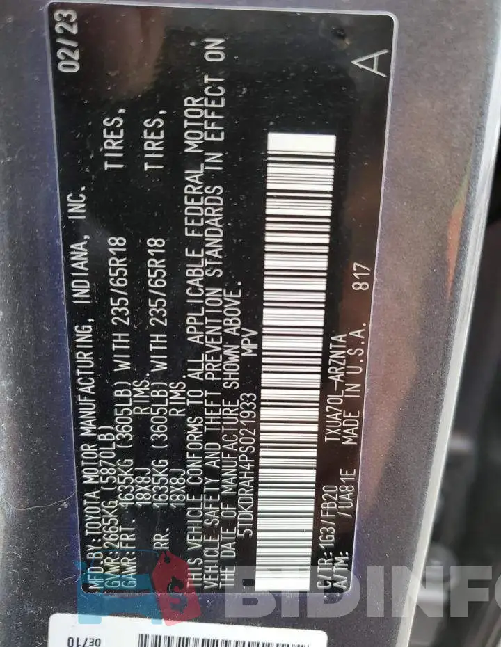 5TDKDRAH4PS021933 Photo# 14