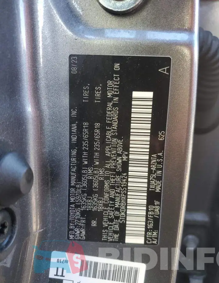 5TDKDRBHXPS519424 Photo# 13