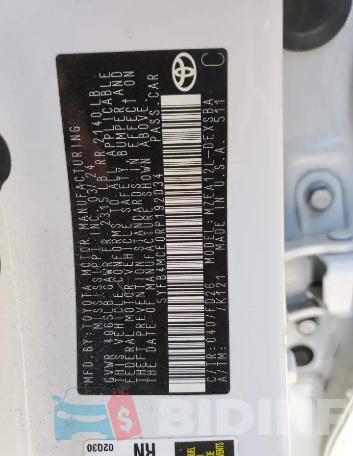 5YFB4MCE0RP192034 Photo# 12