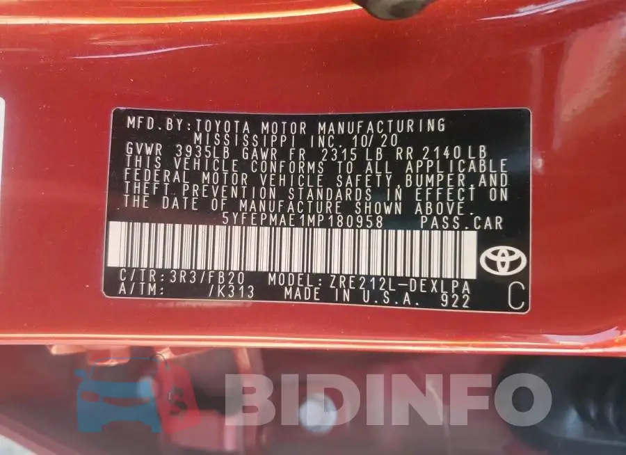 5YFEPMAE1MP180958 Photo# 12