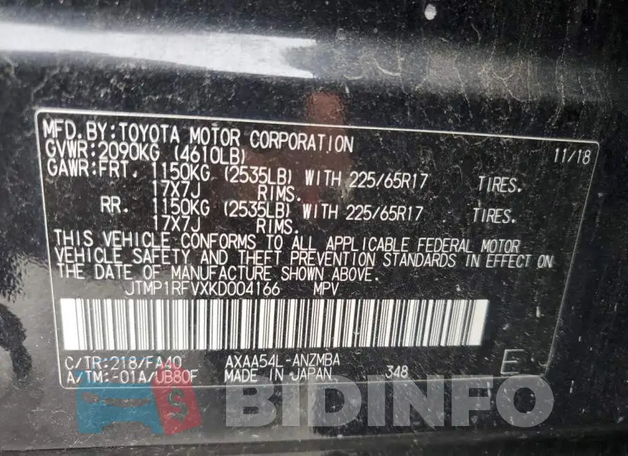 JTMP1RFVXKD004166 Photo# 12