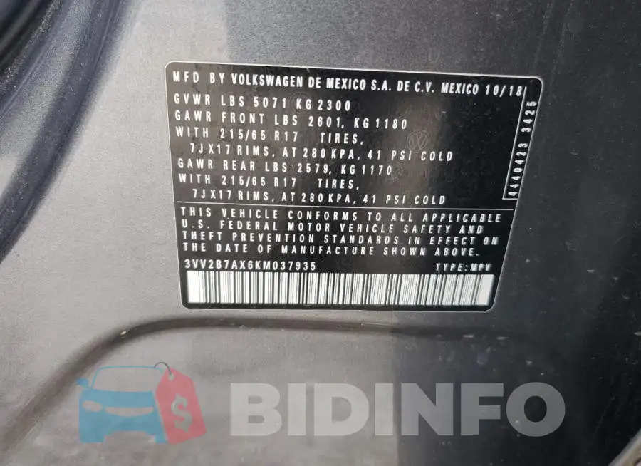 3VV2B7AX6KM037935 Photo# 13