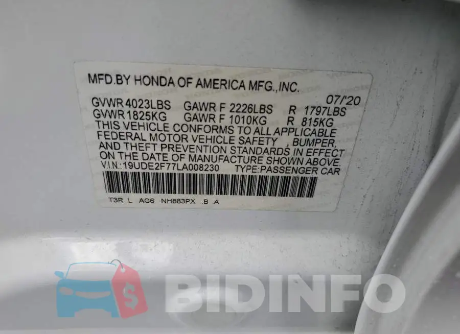 19UDE2F77LA008230 Photo# 12