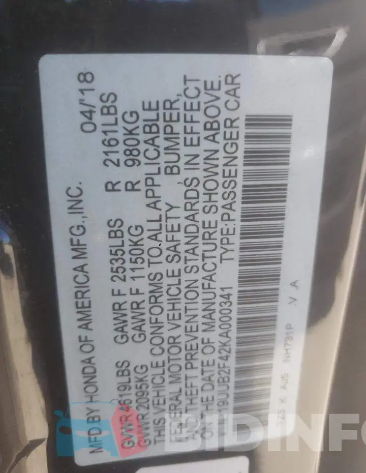 19UUB2F42KA000341 Photo# 12