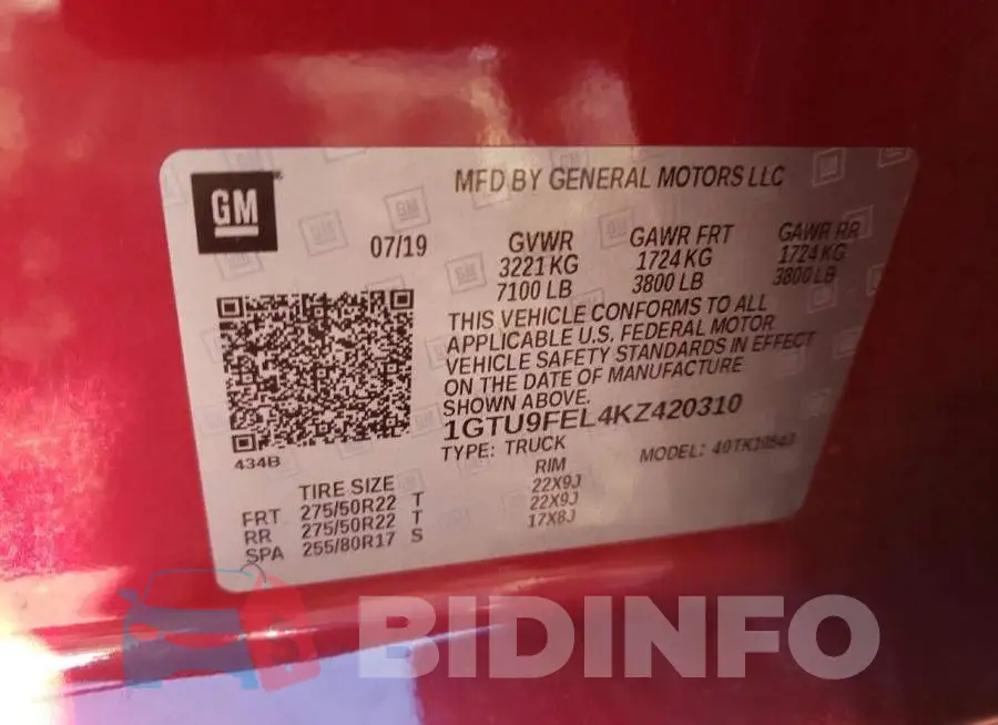 1GTU9FEL4KZ420310 Photo# 12