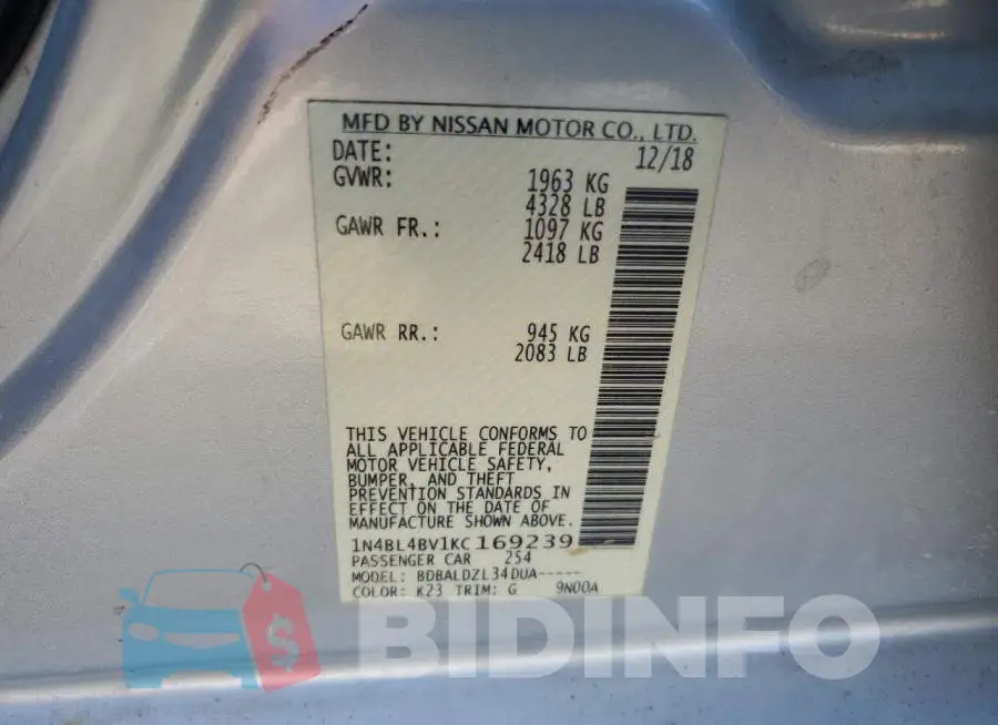 1N4BL4BV1KC169239 Photo# 12